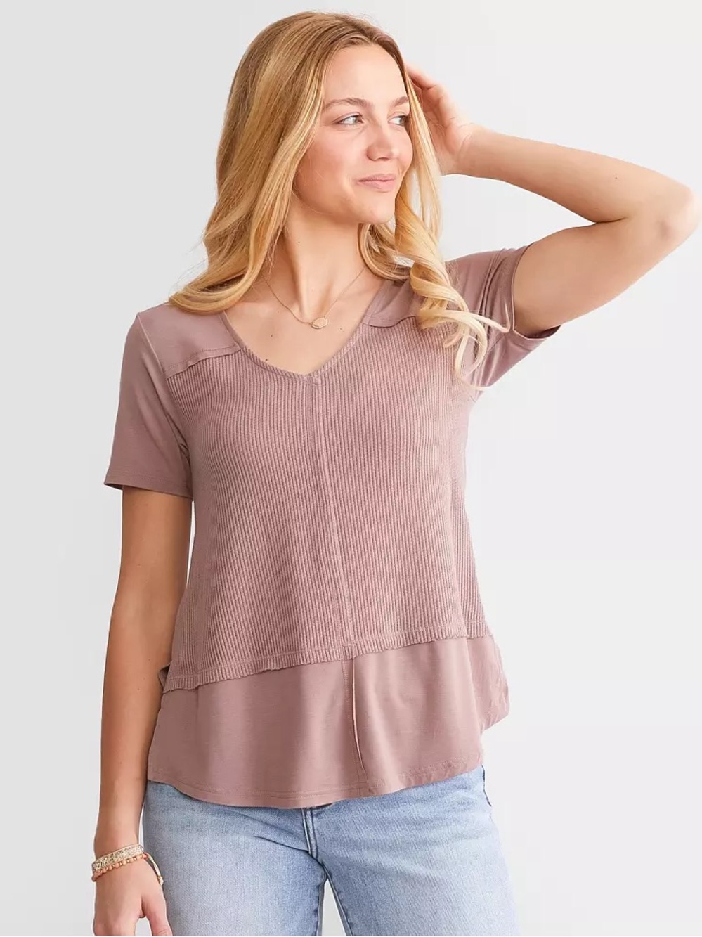 White Crow Harrison V-Neck Short Sleeve Top - Vintage Mauve, Small